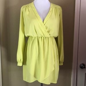 Honey Punch Flowy Yellow Long Sleeve Dress